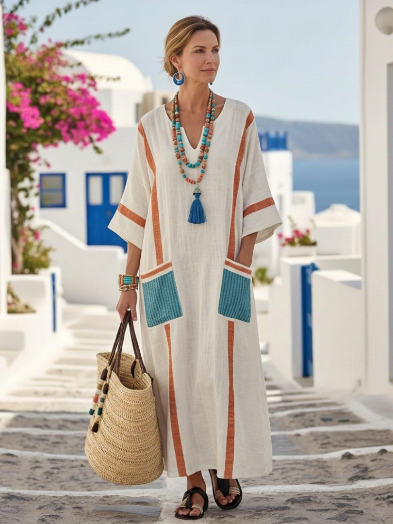 Noemi | V-Ausschnitt Halbarm Maxikleid mit Taschen