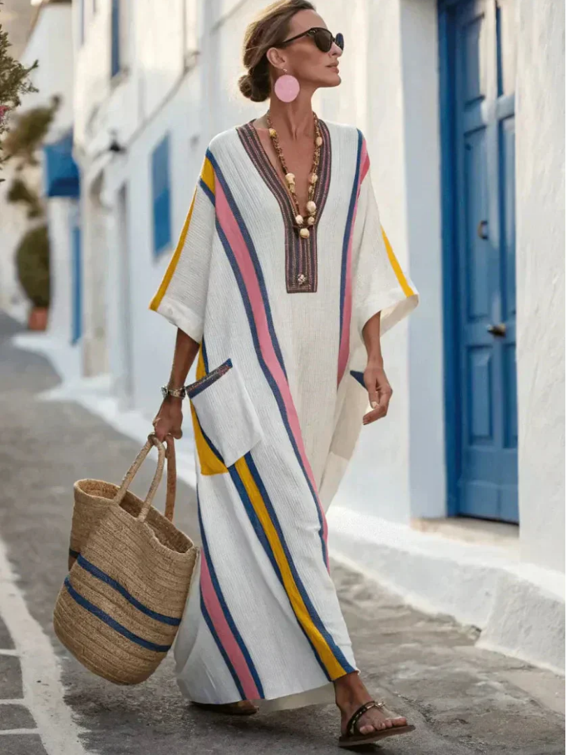 Noemi | V-Ausschnitt Halbarm Maxikleid mit Taschen