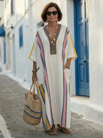 Noemi | V-Ausschnitt Halbarm Maxikleid mit Taschen