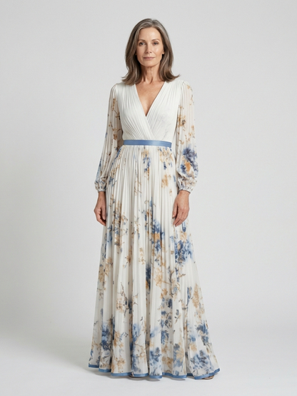 Lavinia | Langärmeliges V-Ausschnitt Maxikleid mit Blumenmuster