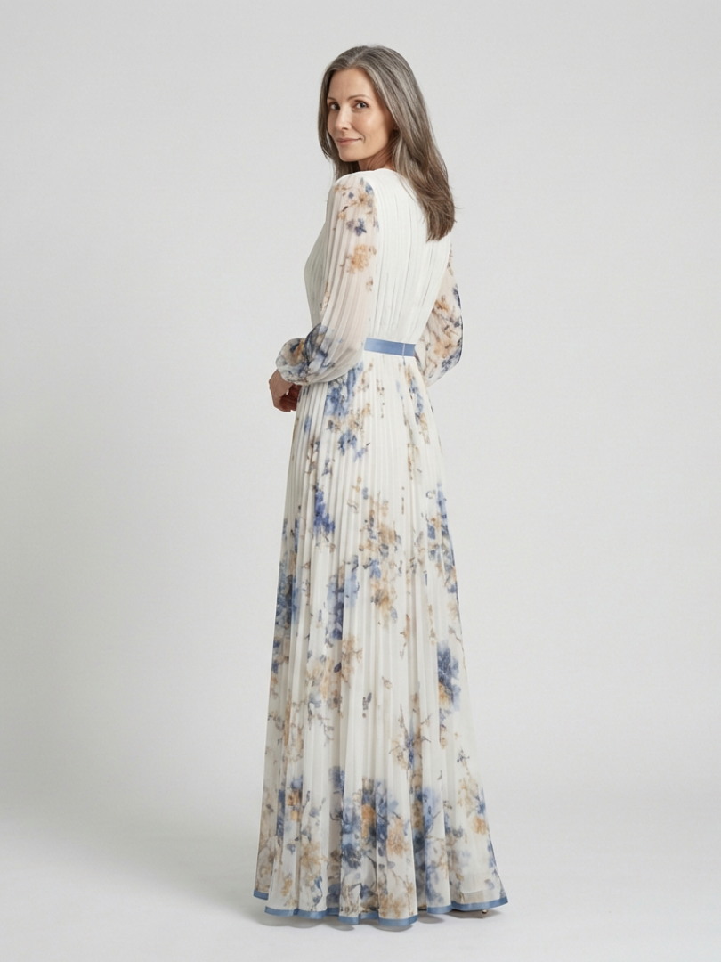 Lavinia | Langärmeliges V-Ausschnitt Maxikleid mit Blumenmuster