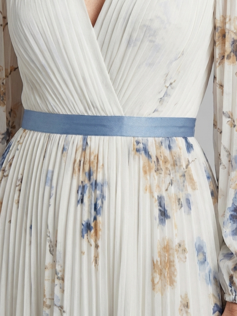 Lavinia | Langärmeliges V-Ausschnitt Maxikleid mit Blumenmuster