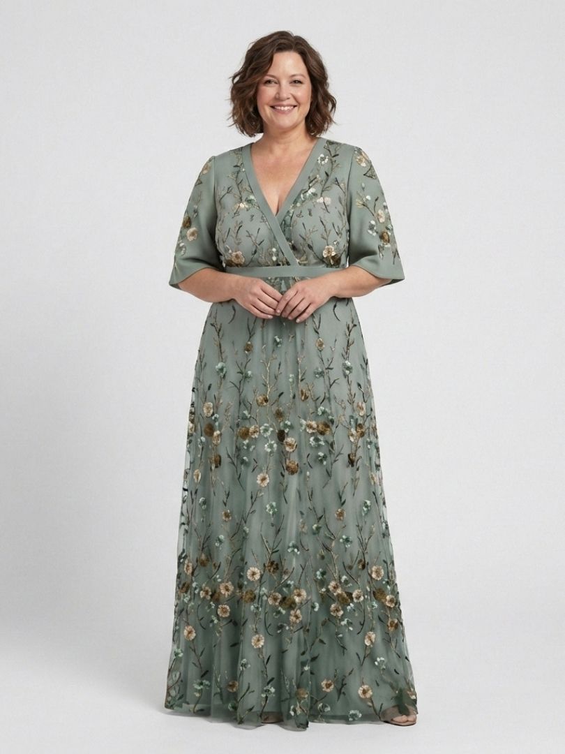Isolde | Geblümtes Maxikleid mit V-Ausschnitt und Ellenbogenärmeln