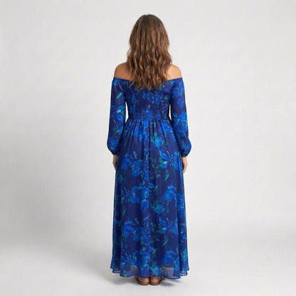 Aspen | Schulterfreies geblümtes Maxikleid