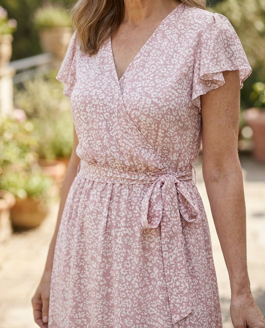 Odette | schulterfreies, geblümtes Midikleid mit Smokeinsätzen