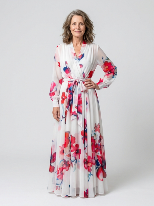 Lillian | Florales Wickelmaxikleid mit langen Ärmeln
