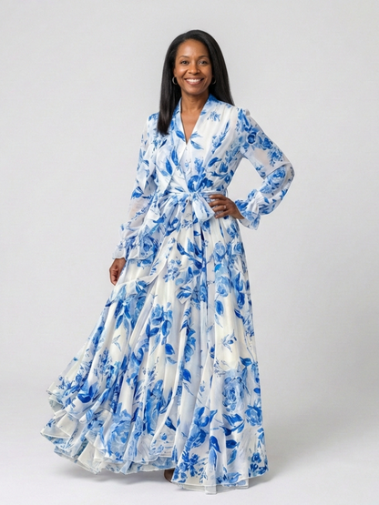 Lillian | Florales Wickelmaxikleid mit langen Ärmeln
