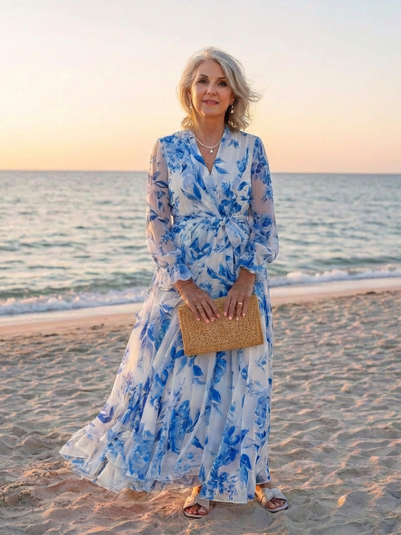 Lillian | Florales Wickelmaxikleid mit langen Ärmeln