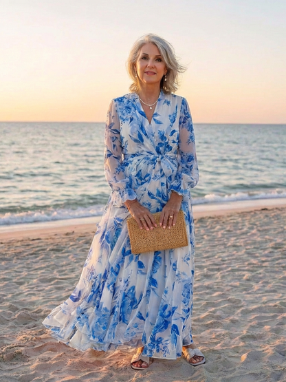 Lillian | Florales Wickelmaxikleid mit langen Ärmeln