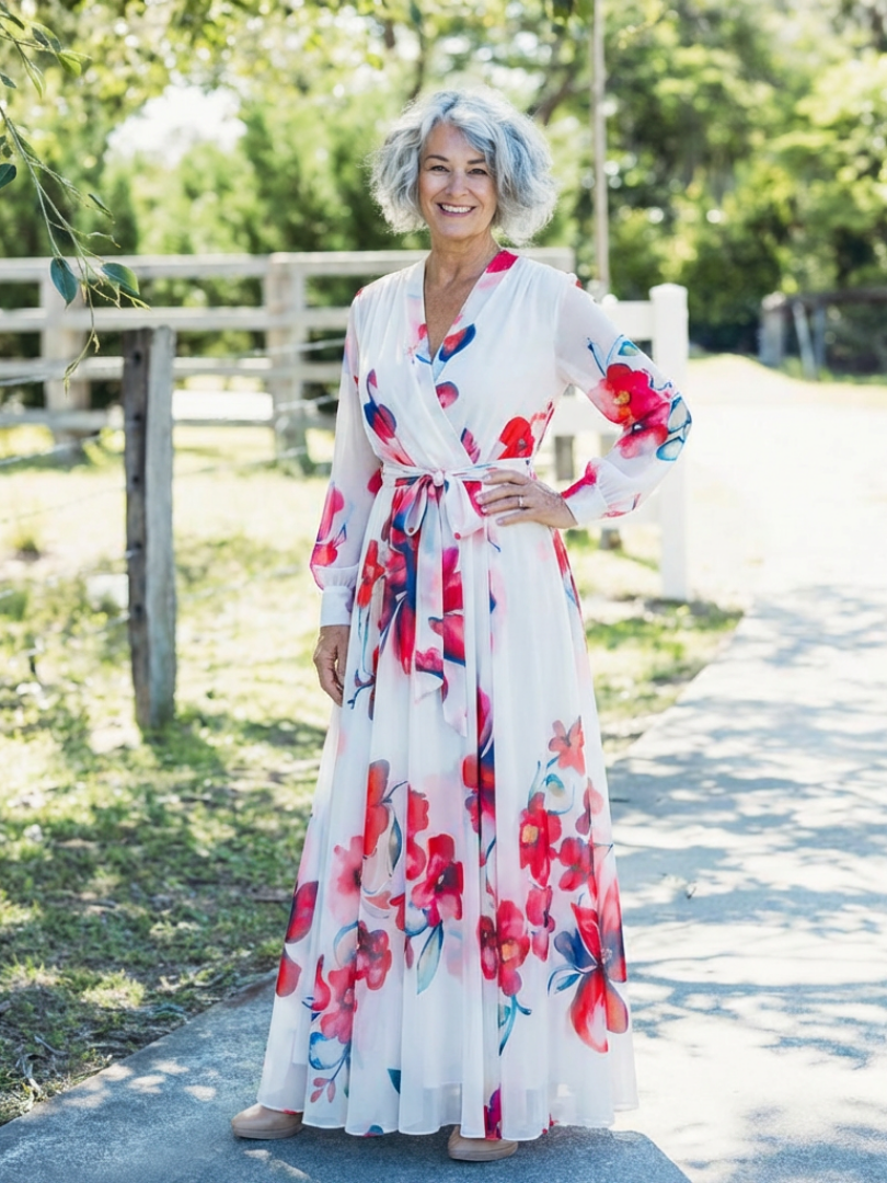 Lillian | Florales Wickelmaxikleid mit langen Ärmeln