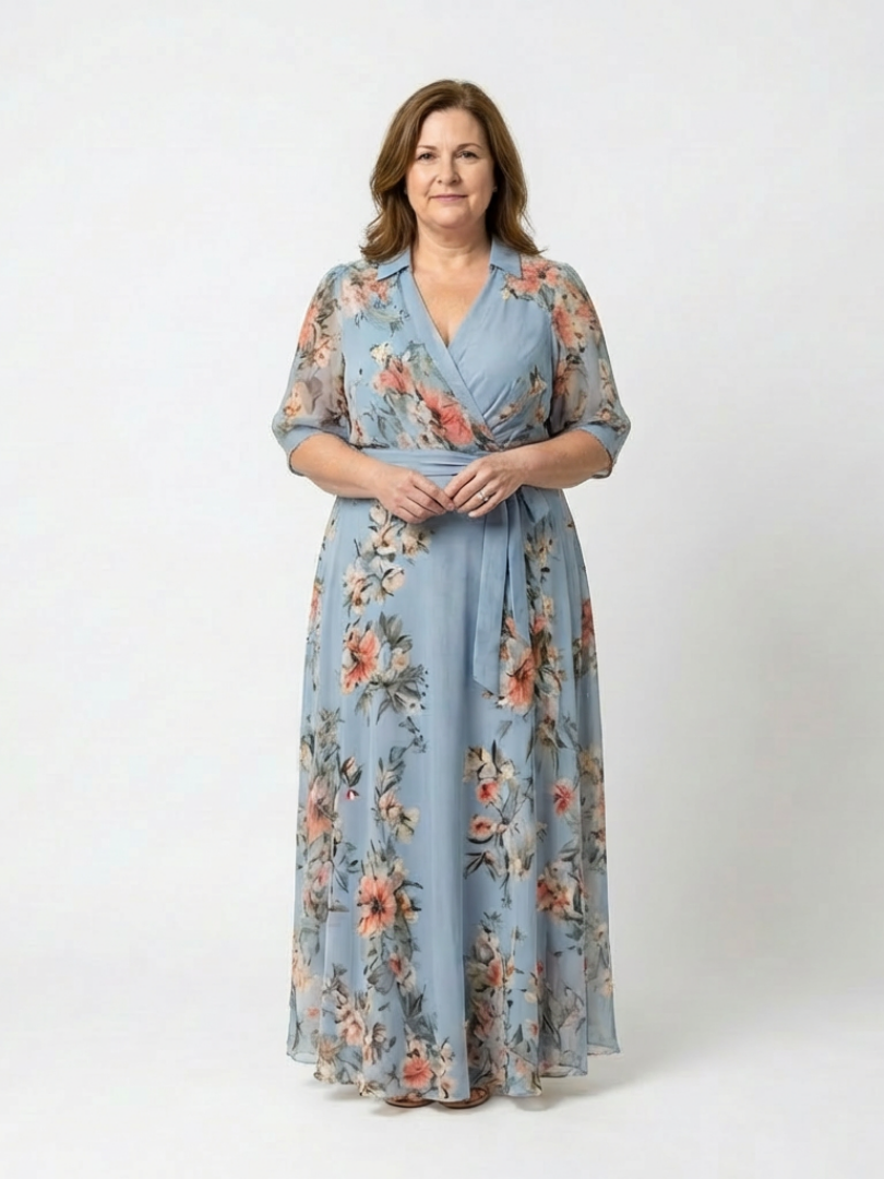 Elowen | Blumen-Wickelkleid mit V-Ausschnitt, Maxi-Länge