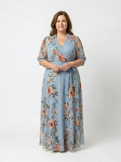 Elowen | Blumen-Wickelkleid mit V-Ausschnitt, Maxi-Länge