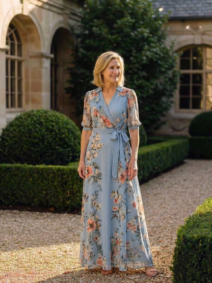 Elowen | Blumen-Wickelkleid mit V-Ausschnitt, Maxi-Länge