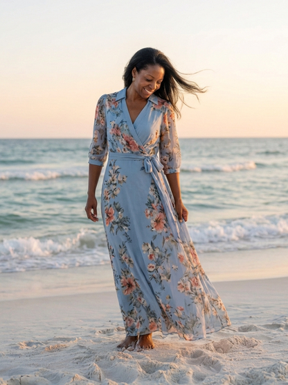 Elowen | Blumen-Wickelkleid mit V-Ausschnitt, Maxi-Länge